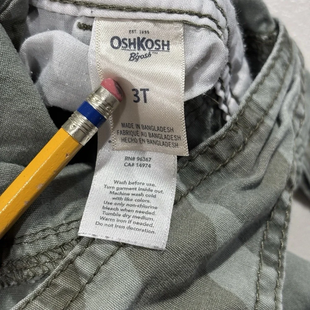 OshKosh B'Gosh Camo Overalls Bib Youth Kids 3T Cargo Pockets Utility Green